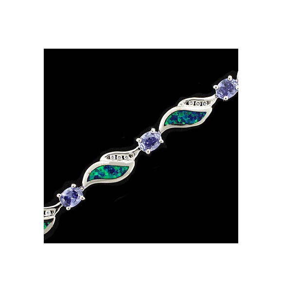 Pulsera Elegante de Plata de Ley .925 con Tanzanita y Opalo Australiano