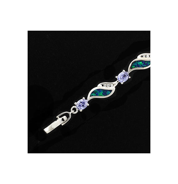 Pulsera Elegante de Plata de Ley .925 con Tanzanita y Opalo Australiano