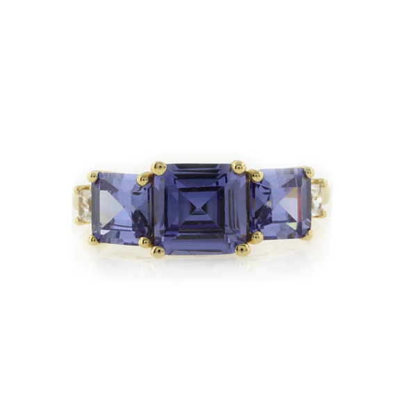 Anillo con Chapa de Oro y 3 Gemas de Tanzanita