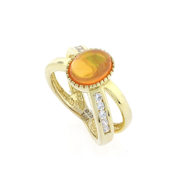 Anillo de Ópalo de Fuego en Plata con Chapa de Oro