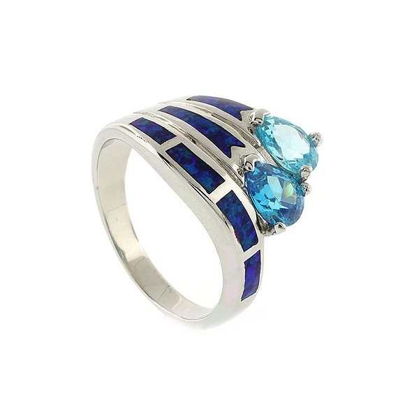 Anillo de Topacio Azul y Ópalo Australiano en Plata .925
