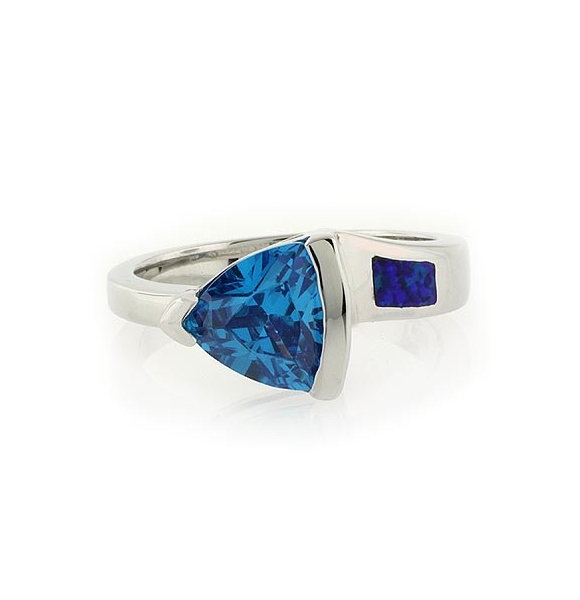 Anillo de Plata .925 con Topacio Azul y Ópalo