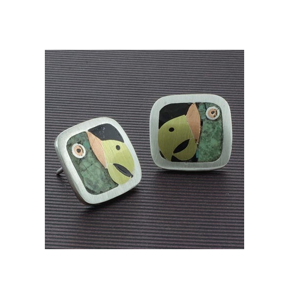 Aretes de Plata .925 con Malaquita y Onix Hechos a Mano