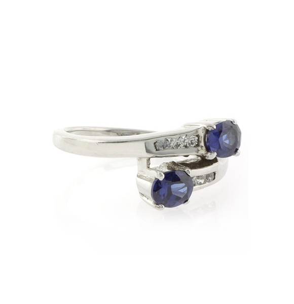 Anillo de Plata .925 con 2 Gemas de Zafiro Azul