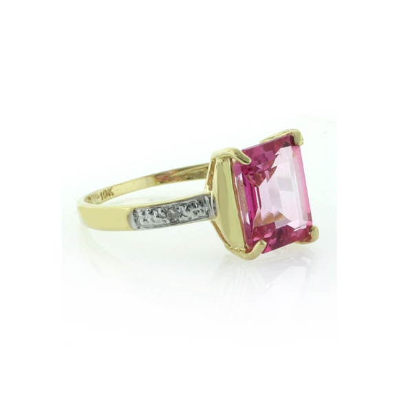 Anillo de Oro Macizo 10K con una Gema de Topacio Rosa
