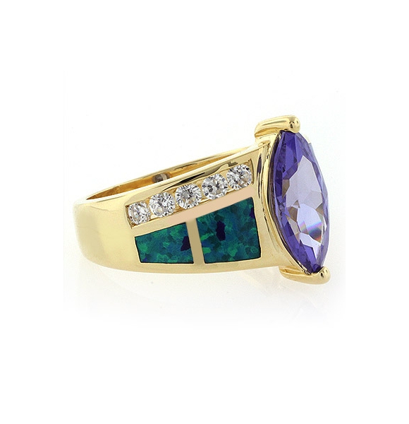 Anillo con Chapa de Oro, Opalo y Tanzanita