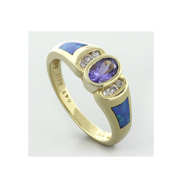 Anillo de Opalo Azul con Tanzanita en Oro 14k