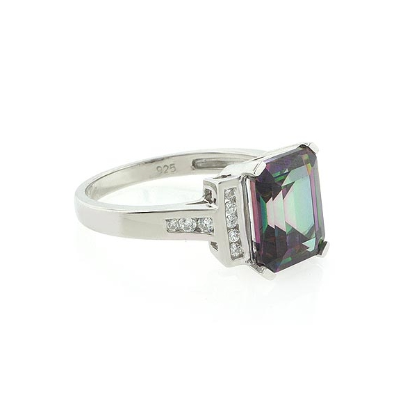 Mystic Topaz Emerald Cut Stone Ring