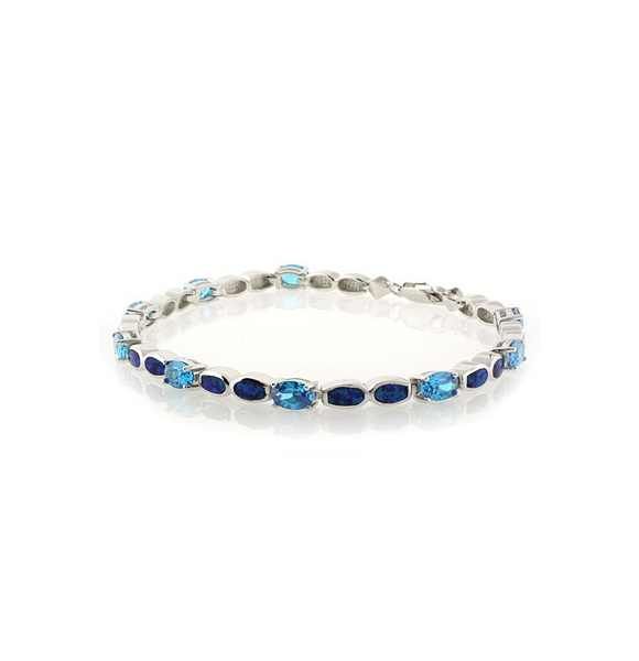 Pulsera Elegante de Plata de Ley .925 con Topacio Azul y Opalo