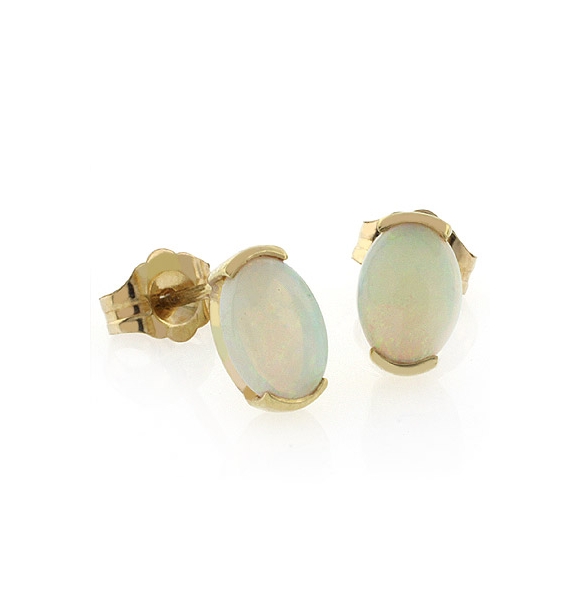 Preciosos Aretes de Oro de 14K con Ópalo Blanco Natural