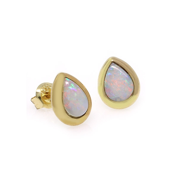 Preciosos Aretes de Oro de 14K con Ópalo Blanco Auténtico