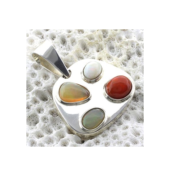 Dije de Plata de Ley .925 con Gemas de Ópalo Mexicano