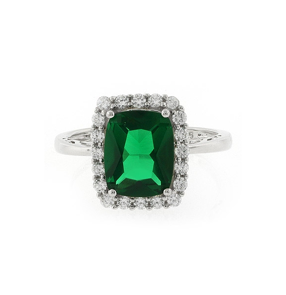 Hermoso Anillo de Plata de Ley con Esmeralda