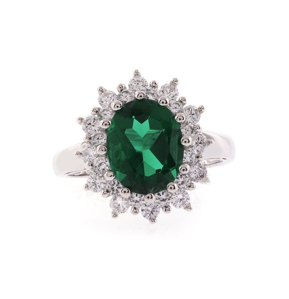 Oval Cut Emerald Sterling Silver Ring
