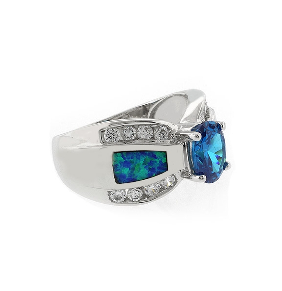 Anillo de Plata con Topacio Azul y Opalo