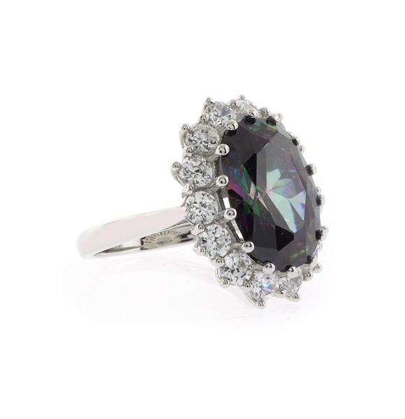 Huge Oval Cut Mystic Topaz Princess Kate Style Silver Ring