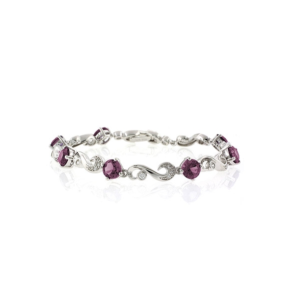 Pulsera de Plata de Ley .925 con Gemas de Alejandrita (Rosa/Morado)