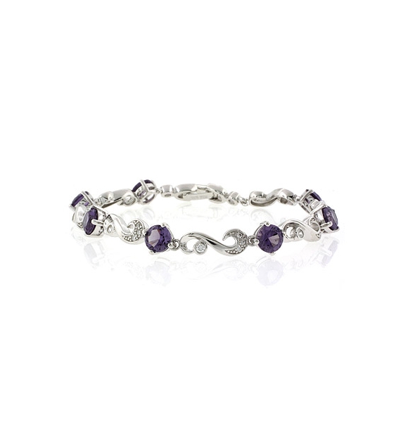 Pulsera de Plata de Ley .925 con Gemas de Alejandrita (Rosa/Morado)