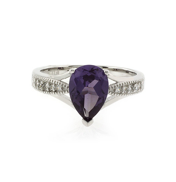 Anillo de Plata Fina con Alejandrita ( Morado/Rosa )
