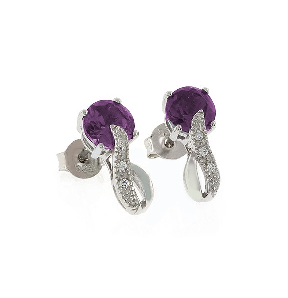 Elegantes Aretes de Alejandrita Bicolor ( Rosa a Morado ) en Plata .925