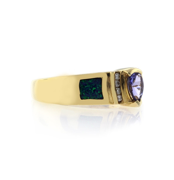 Anillo de Oro Solido con Opalo y Tanzanita