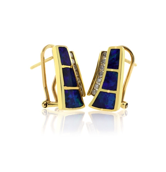 Aretes de Oro Sólido 14K con Ópalo Genuino y Diamantes