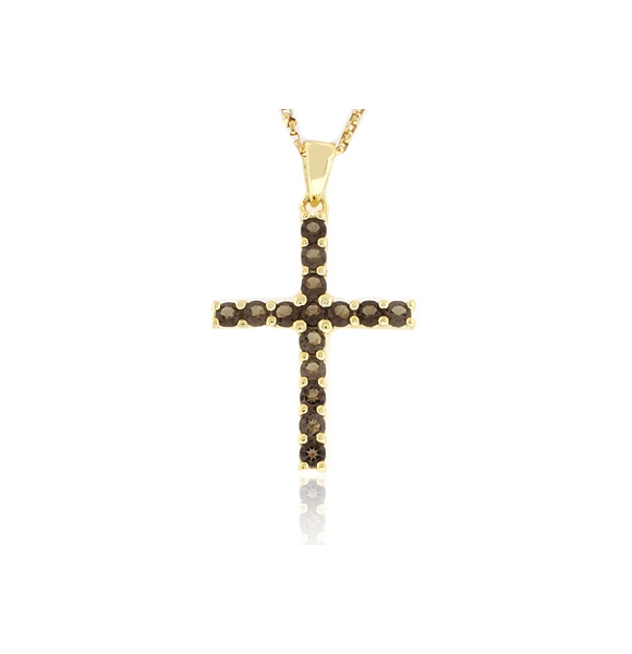 Dije de Cruz .en Plata con Baño de Oro 14K y Topacio Genuino