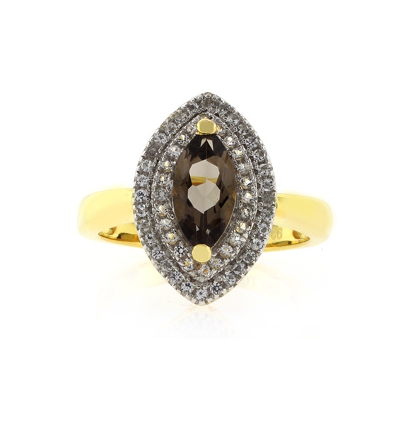 Anillo de Plata con Baño de Oro y Topacio Ahumado