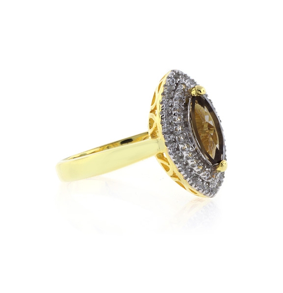 Anillo de Plata con Baño de Oro y Topacio Ahumado