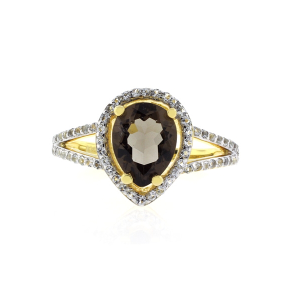 Anillo con Baño de Oro 14K y Topacio Ahumado