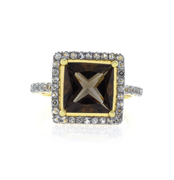 Anillo de Plata Esterlina con Topacio Ahumado Auténtico