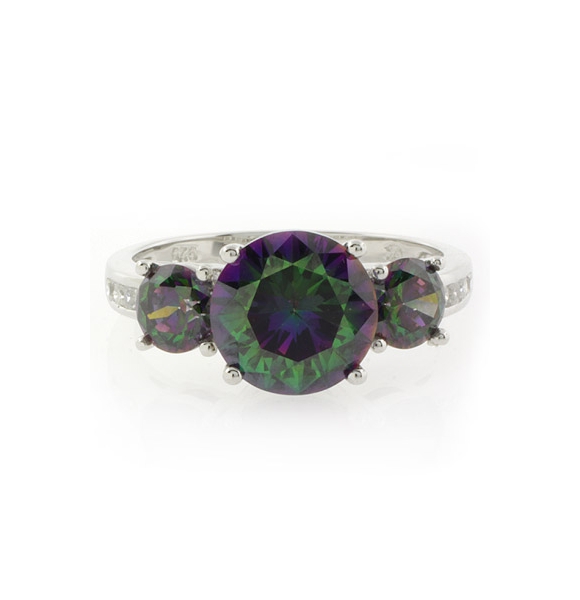 Anillo de Plata con 3 Piedras de Topacio Místico