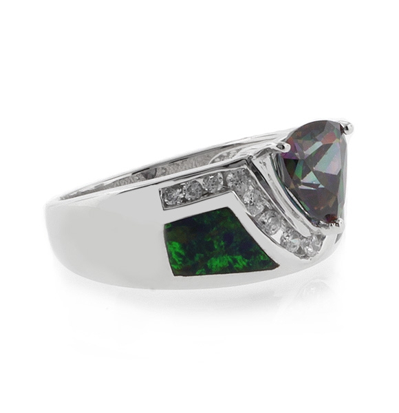 Anillo de Plata de Ley con Topacio Místico y Opalo Australiano