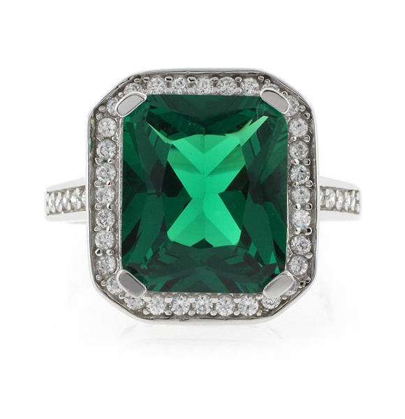 Anillo Lujoso de Esmeralda en Plata .925