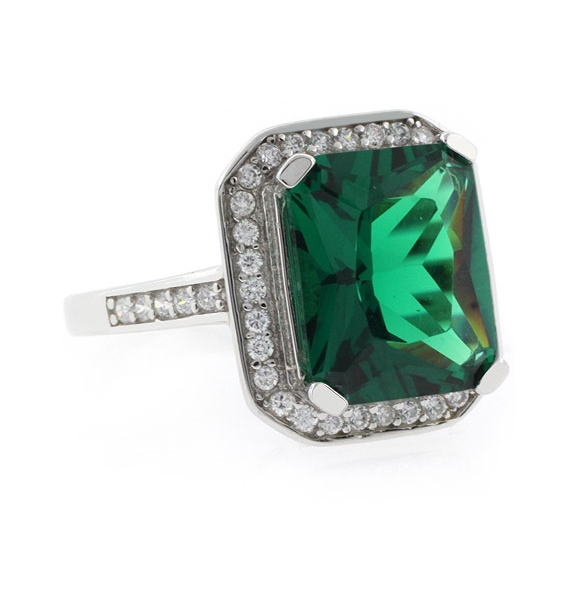 Anillo Lujoso de Esmeralda en Plata .925
