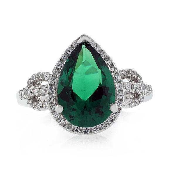 Very Elegant Pear Cut Micro Pave Emerald Ring