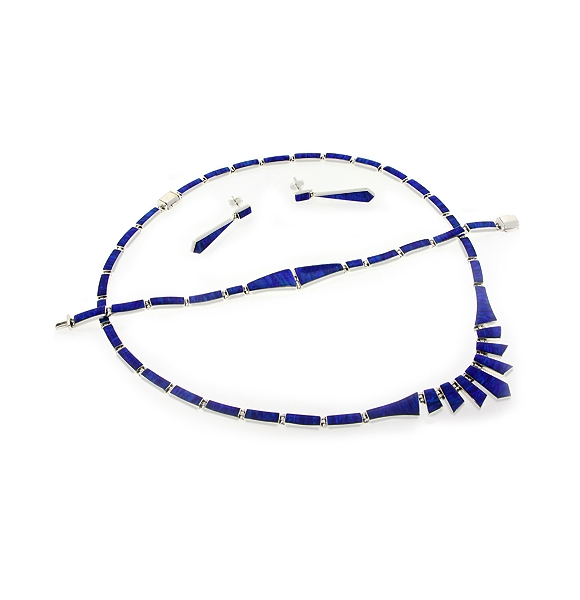 Hermoso Juego de Ópalo Azul con Aretes, Collar y Pulsera en Plata .950