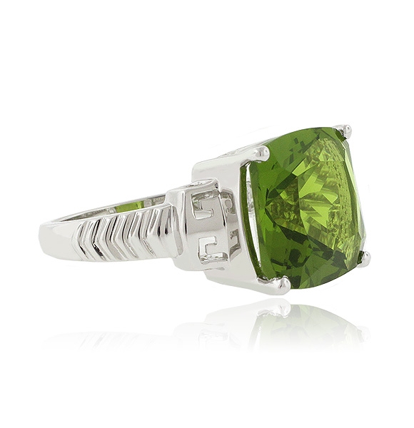 Peridot Cushion Cut Silver Ring