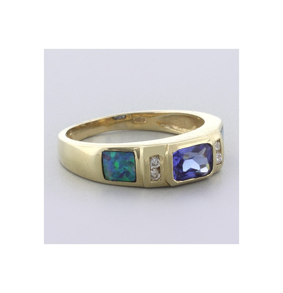 Anillo de Opalo Australiano con Tanzanita en Oro 14k