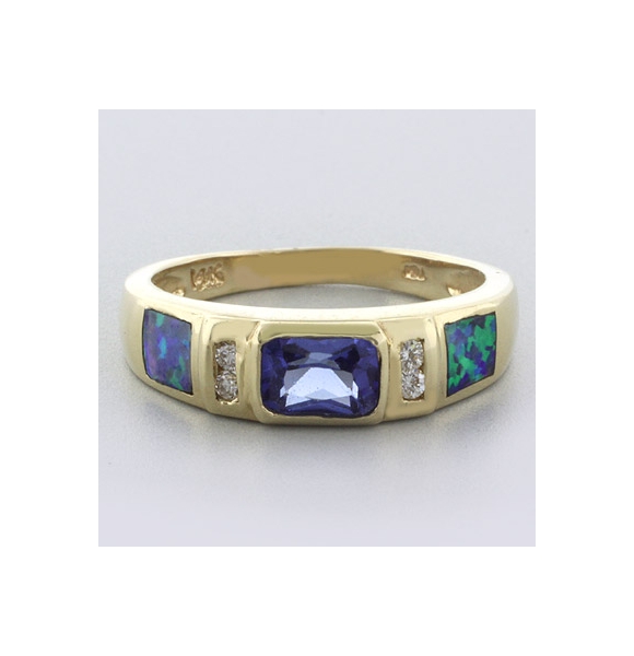 Anillo de Opalo Australiano con Tanzanita en Oro 14k