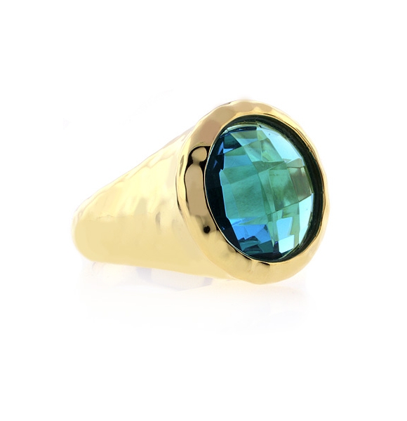 Gold Plated Sterling Silver Hammered Blue Topaz Ring