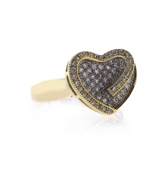 Gold Plated Sterling Silver Heart Shape Micro Pave Ring