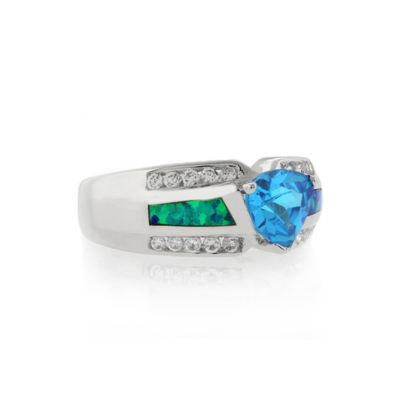 Anillo Elegante de Plata .925 con Topacio Azul y Opalo