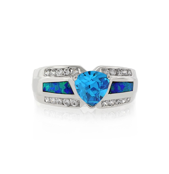 Anillo Elegante de Plata .925 con Topacio Azul y Opalo
