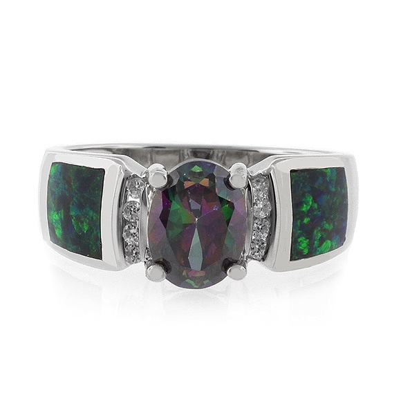 Anillo de Plata de Ley con Topacio Místico y Opalo