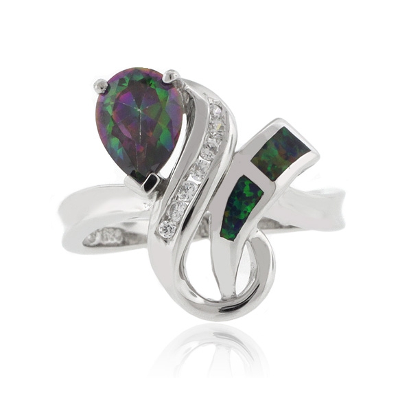 Anillo de Plata .925 con Topacio Místico y Opalo Verde
