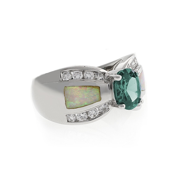 Anillo de Plata de Ley .925 con Alejandrita y Opalo