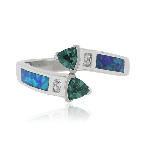 Two Trillion Cut Alexandrite Opal Silver Ring