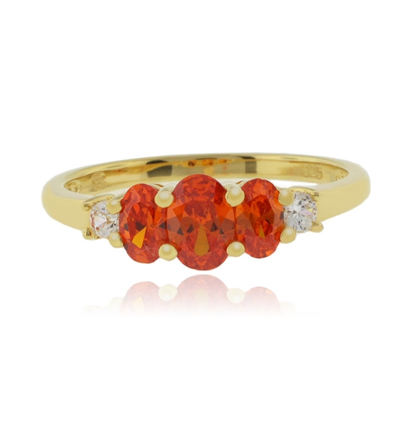 Anillo con 3 Gemas Opalo de Fuego en Plata con un Baño de Oro 14K