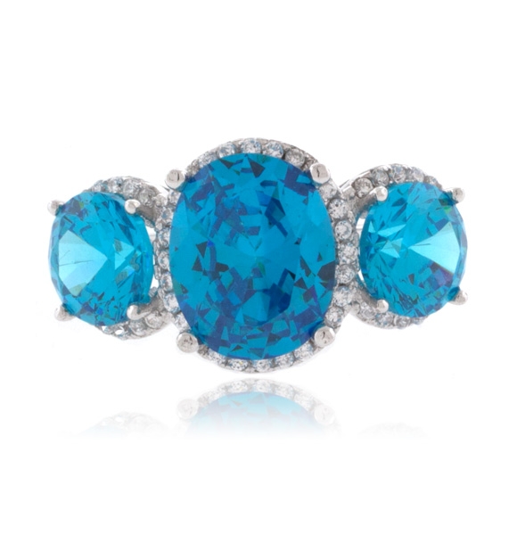 Anillo Hermoso con 3 Gemas Topacio Azul en Plata .925
